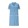 thumbnail image 4 of Xfvqtps Robe d'Infirmière pour Femmes avec Poches Bouton Manches Courtes Col à Revers Robe de Travail Bleu Clair, 4 of 6