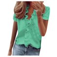 thumbnail image 1 of Femmes Été Volants V-Cou Manches Courtes Solide Imprimé Casual Robe T-Shirt Top T-Shirt pour les Femmes, 1 of 2