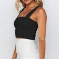 thumbnail image 3 of AherBiu Hauts Courts pour Femmes Col Carré Sans Manches Couleur Unie Extensible Coupe Ajustée Confortables Débardeurs de Sortie, 3 of 6