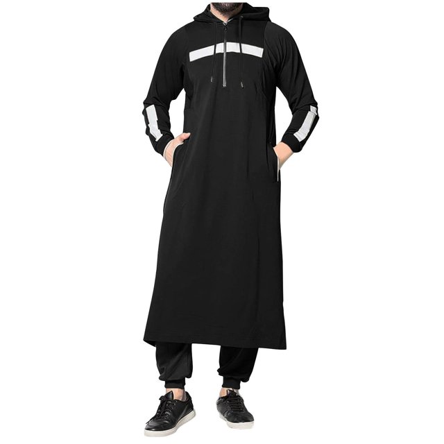 RKSTN Jackets for Men Mode Automne Nouvelle Robe à Manches Longues à Capuche avec Cordon de Serrage Rétro Rayée avec Poches Manteaux pour Hommes
