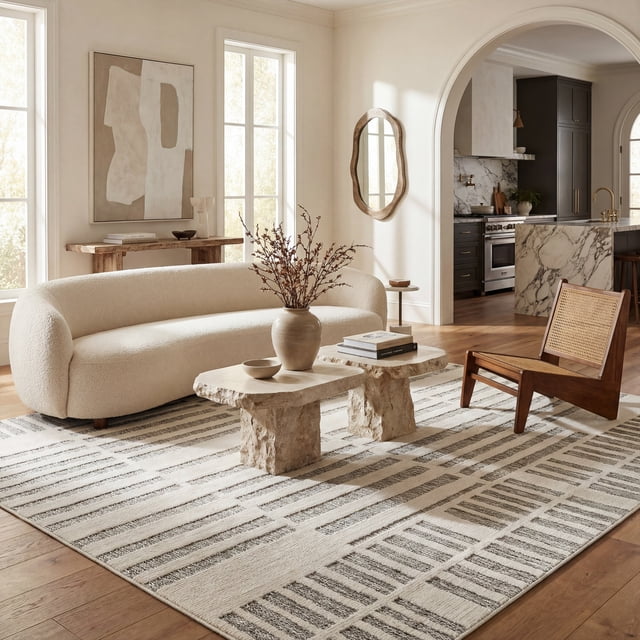 Rug Branch Maise Abstract Indoor Outdoor Area Rug, Cream Beige, Modern - Entryway, Hallway, Bathroom, and Kitchen