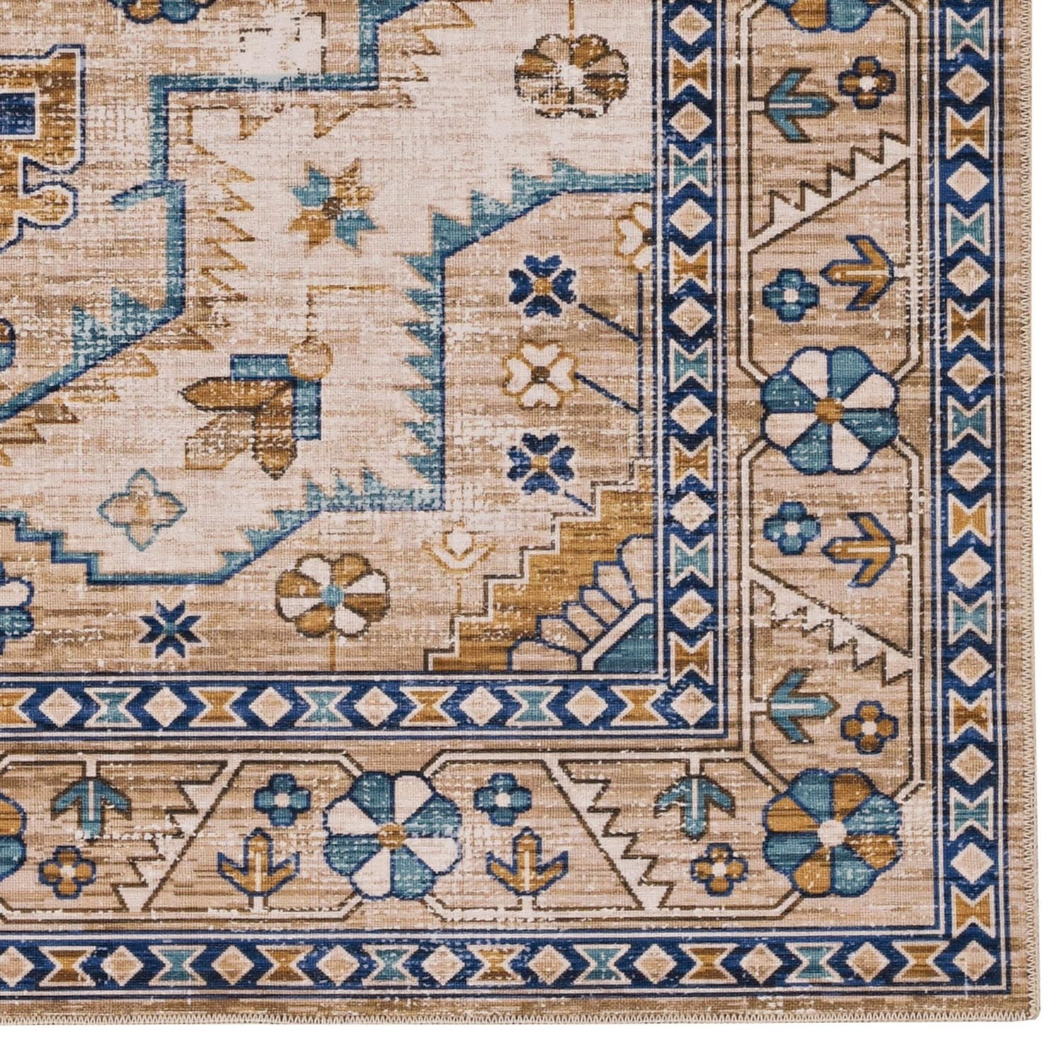 Tapis lavable Julian 5 pi x 7 pi ivoire et or
