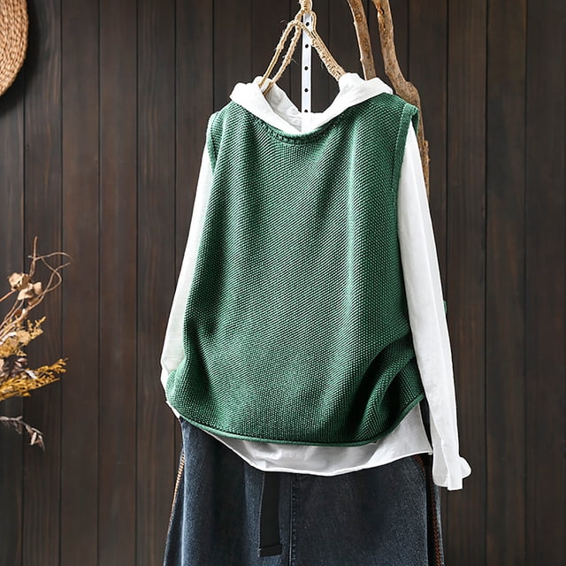 Women's Solid Color Knitted Vest Loose Large Sized Versatile Coat for Layering over Shirts or Tees, Soft Knit Fabric