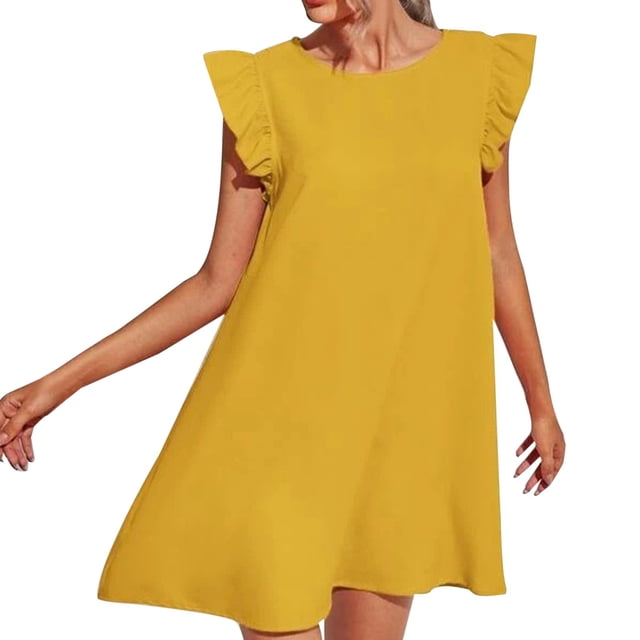 Kcodviy Robe Femme Fraîche Douce Amincissante Femme Habillée Robe de Couleur Unie Robe Décontractée d'Été Robes de Travail Jupe Grande Robe Femme Décontractée Courte Robe d'Été Décontractée de Plage