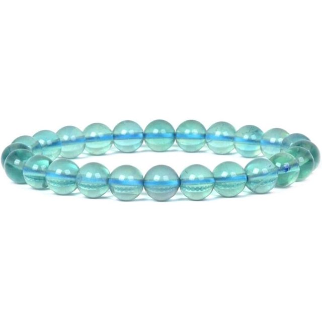 Angelstones Bracelet Extensible Unisexe en Perles Rondes de 8 mm en Pierre Précieuse de Fluorite Verte Naturelle 7 Pouces