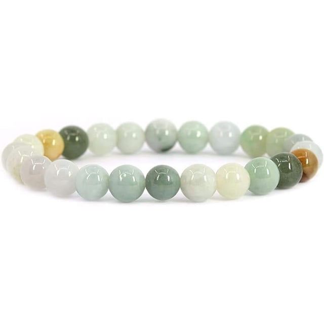 Natural Multi-Color Jadeite Gemstone 8mm Round Beads Stretch Bracelet 7 Inch