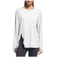thumbnail image 1 of Hvobtty Chemise Décontractée à Manches Longues à Col Rond pour Femmes, Haut à Col Rond de Yoga à Manches Longues à Fente Ouverte pour Femmes, Sport et Mise en Forme, 1 of 4