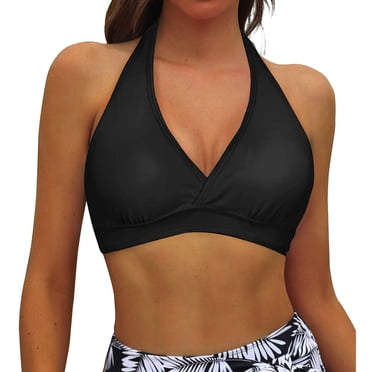 Women's Push Up Bikini Top - V-Neck Swimwear with Removable Pads - Nylon/Spandex, XXL - Navy Blue Summer Beachwear