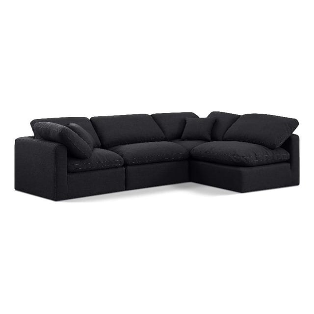 Meridian Furniture Indulge 129" Linen Fabric L-Shaped Modular Sectional in Black