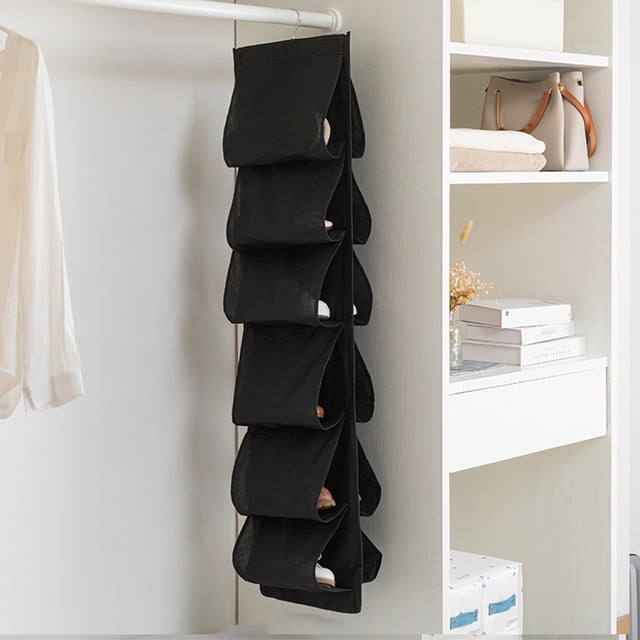 LSLJS Hanging Shoe Organizer for Closet With 12 Large Pockets Roating Hanger for Storage Mens Shoes, Clothes,Also Can Used As Travel Shoe Rack Hanging, Laundry Basket