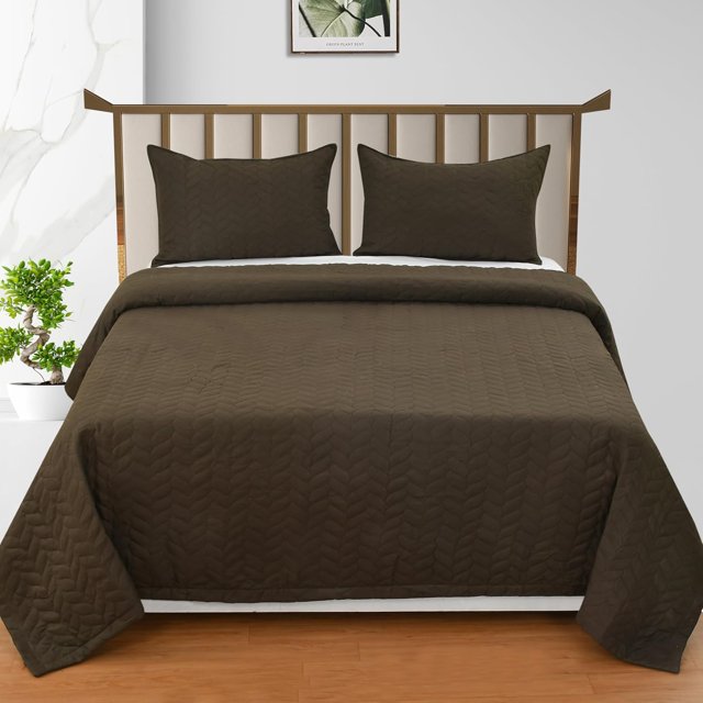 Quilted Double Bedsheet For King Size With 2 Pillow Covers | 90 X 100 Inches, Brown - 280 Thread Count Super Soft Bedding Set