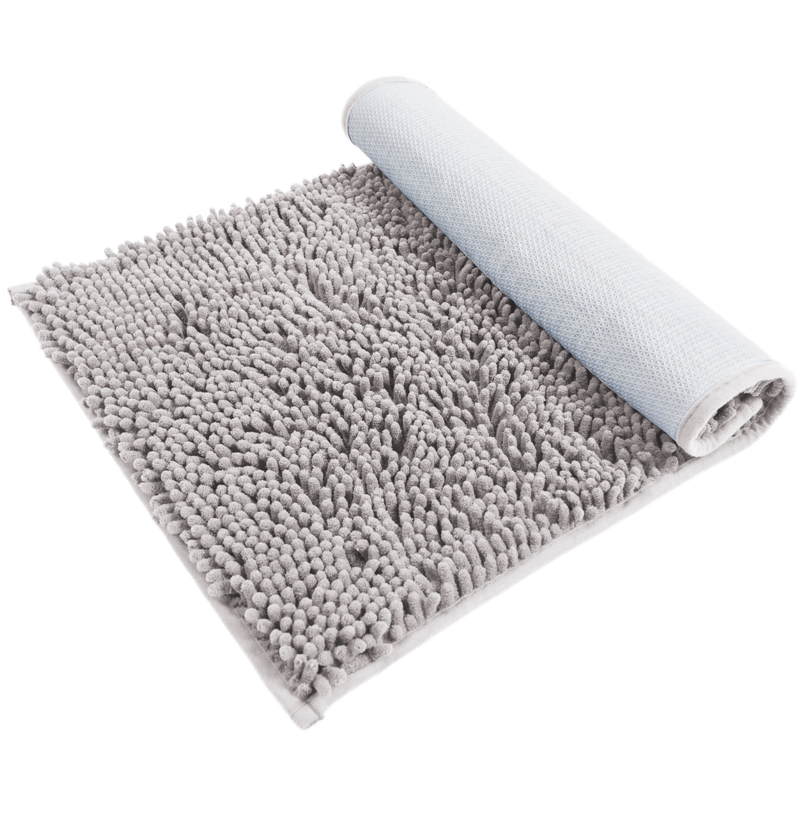 Hitime Soft Chenille Bath Rug Mat 20x30 Quick Dry Machine Washable Bathroom Runner - Ultra Absorbent Non-Slip Backing - Light Grey