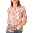 thumbnail image 2 of INSPIRE CHIC Women's 3/4 Sleeves Ruffle Mock Neck Sheer Lace Top, 2 of 6