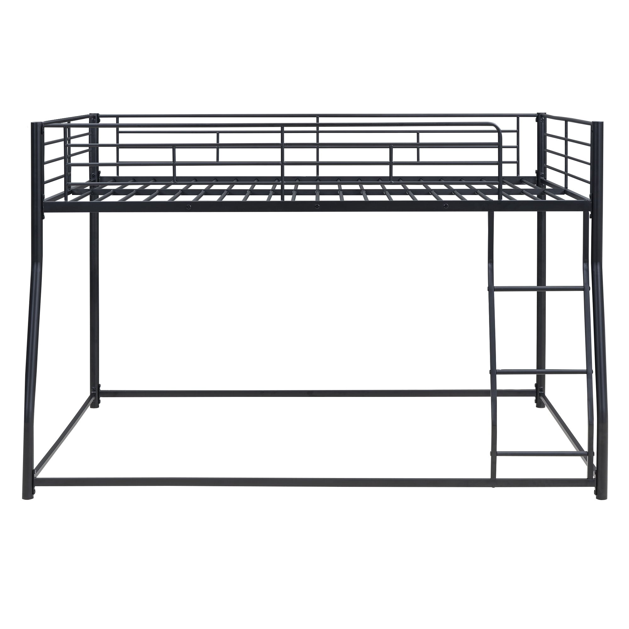 Noble House Full XL Over Queen Metal Bunk Bed,Black Industrial Frame with Guardrails & Slats,Black