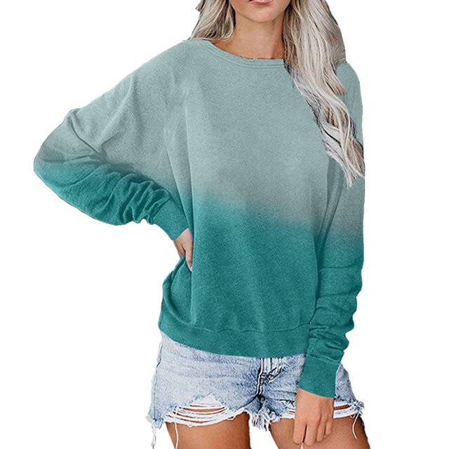 Hauts d'Été pour Femmes 2023 T-shirt Décontracté à Manches Raglan Col Rond Automne Hiver Dégradé Ample en Liquidation