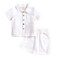 thumbnail image 1 of Hiiyo Boys Summer Outfits Cotton Linen Short Sleeve Button Shirt Shorts Set, Sizes 1-12, 1 of 5