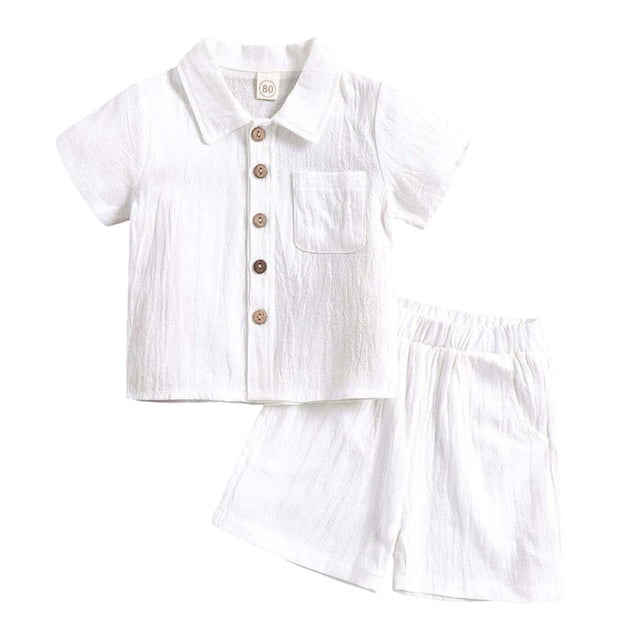 Hiiyo Boys Summer Outfits Cotton Linen Short Sleeve Button Shirt Shorts Set, Sizes 1-12