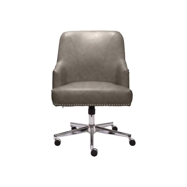 Serta Leighton Chaise de Bureau à Domicile avec Mousse Mémoire, Chaise d'Appoint de Bureau à Hauteur Réglable avec Base en Acier Inoxydable Finition Chrome, Cuir Reconstitué, Gris, Gris Rassemblement, (Modèle : )