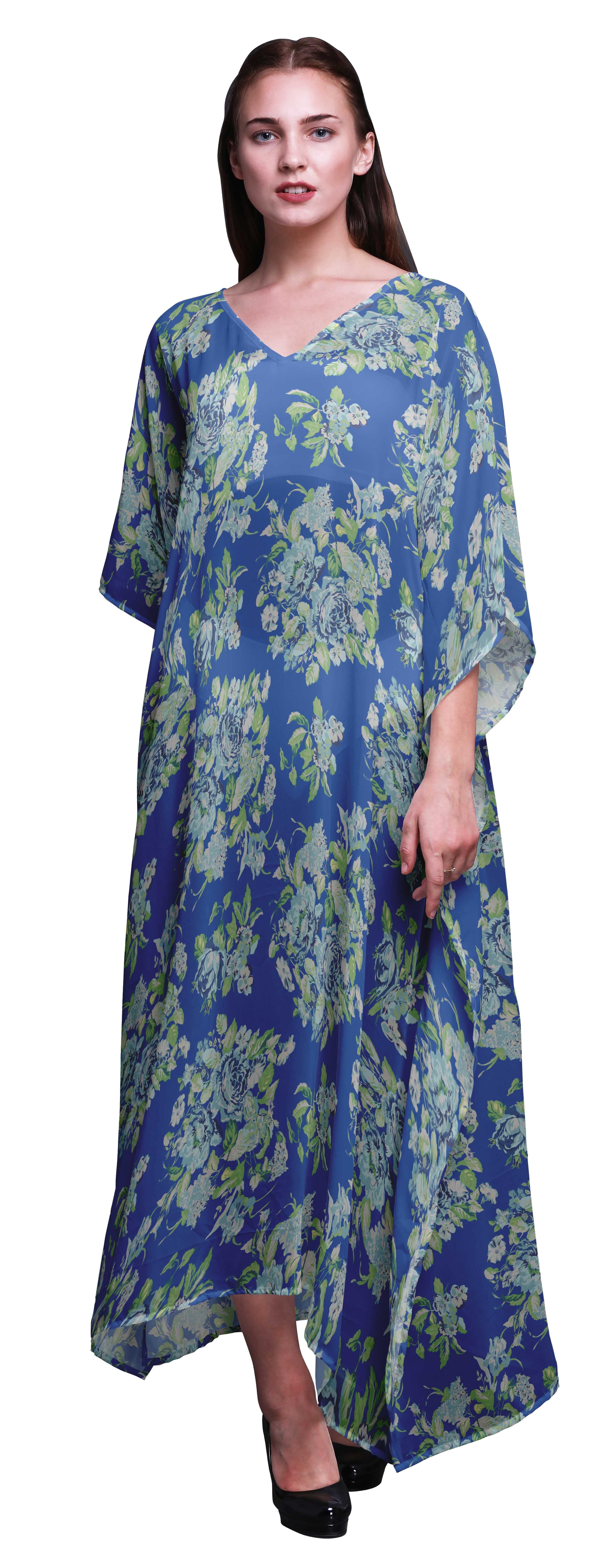 Bimba Kaftan Floral pour Femmes, Tenue d'Intérieur de Vacances, Robe Maxi, Couvre-Maillot de Plage - 4X-5X