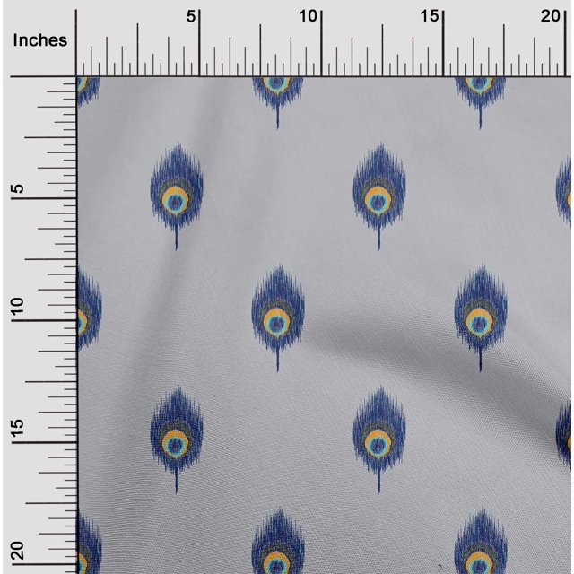 oneOone Cotton Silk Fabric Peacock Feather Ikat Printed Craft Fabric BTY 42 Inch Wide
