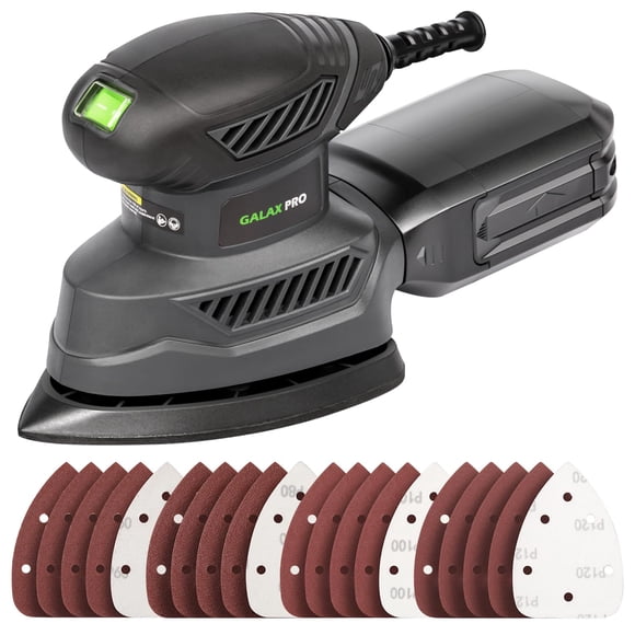 GALAX PRO Detail Sander, 1.1A Powerful Motor, 13000 OPM Compact Electric Sander with 20Pcs Sandpapers and Dust box, Soft Grip Handle for Co