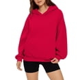 thumbnail image 4 of Chandail à Capuchon Femme Automne Uni Surdimensionné Chandail à Capuchon Basique Chandail Molletonné à Enfiler Design Épaules Tombantes Extensible Hauts Décontractés Chandail pour Femmes Rouge TP, 4 of 6