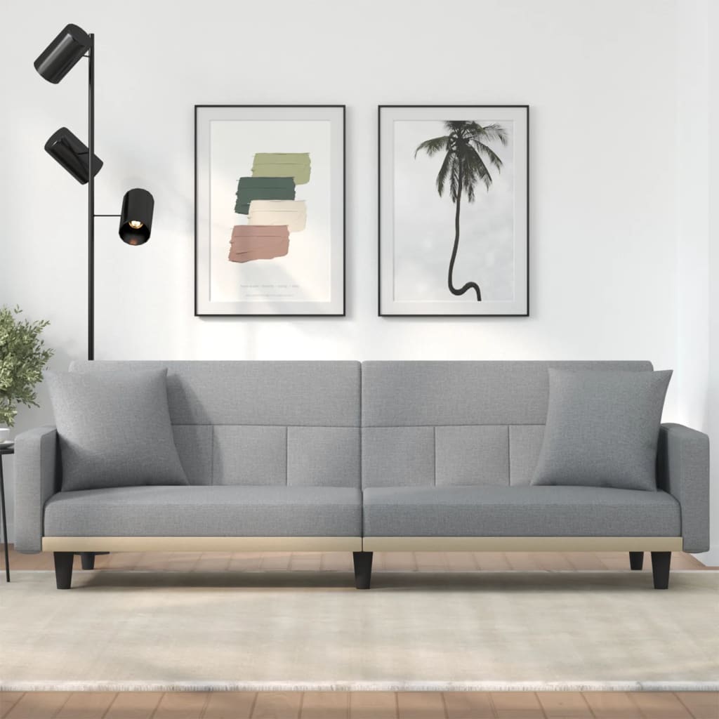 vidaXL Sofa Bed with Cushions Light Grey Fabric