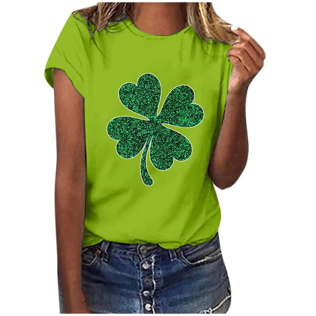 TopLLC St. Patrick's Day Patricks Day Chemises pour Femmes Hauts de Sarrau St Patricks Day Mode pour Dames St. Imprimé Manches Courtes Col Rond Chemise Femme Décontractée Ample
