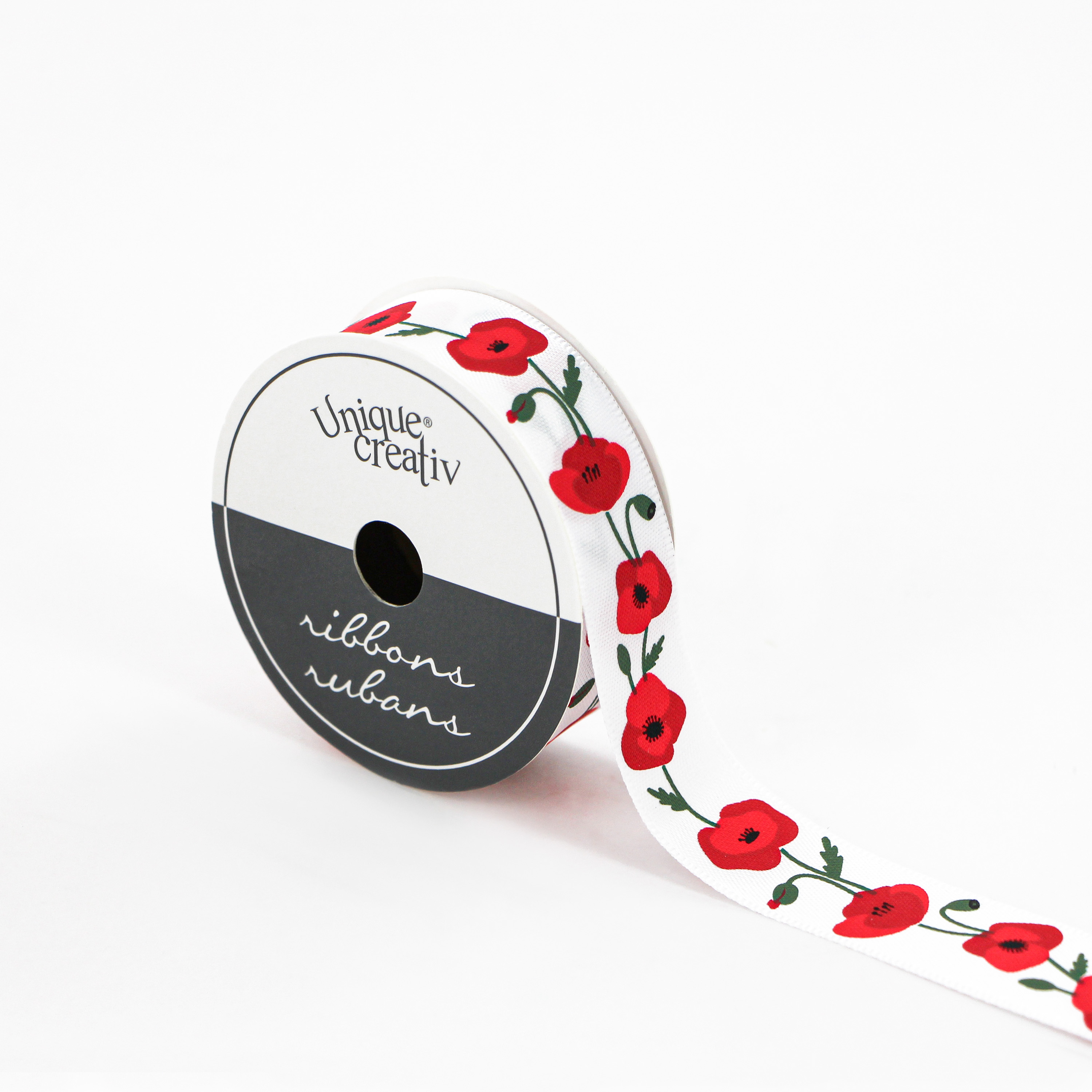 UNIQUE CREATIV, Ribbon, Printed Satin, Poppy, 20mm × 5.4m (0.78" × 18ft)