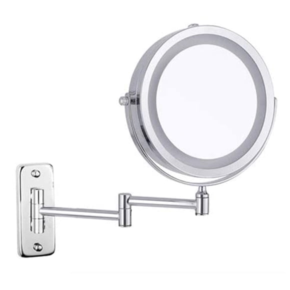 Feelglad Wall Mounted Makeup Mirror, 10X Magnifying Double Sided LED Lighted Mirror, 360° Swivel Extendable Cosmetic Vanity Mirror, Powered by Batteries(Not Included), Chrome,7 inches