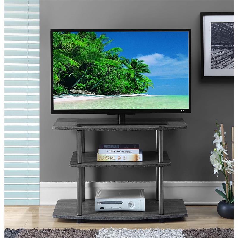 Pemberly Row Meuble TV à Trois Niveaux 32 Pouces en Gris