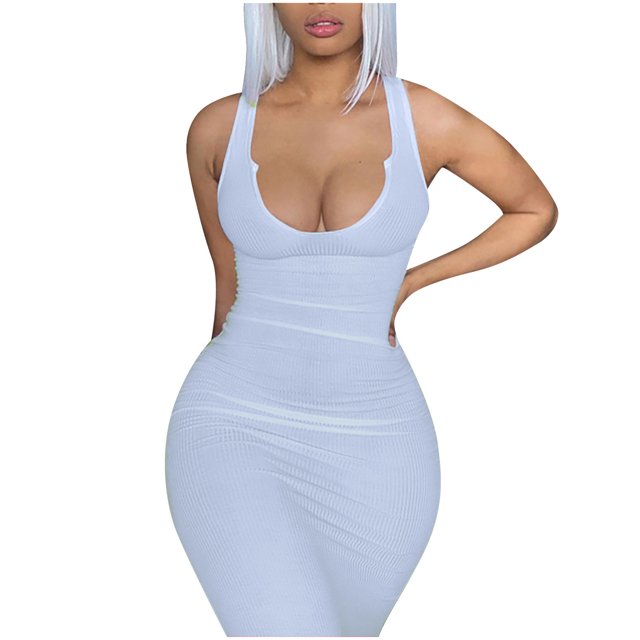 Birdeem Womens Sexy Tank Dress Deep V-Neck Sleeveless Ribbed Party Club Dress