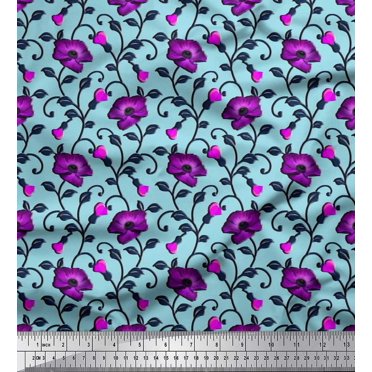 Soimoi Rayon Fabric Leaves & Floral Artistic Decor Fabric Printed Yard 56 Inch Wide