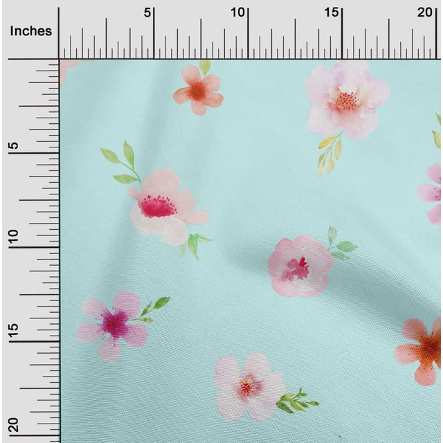 oneOone Polyester Lycra Fabric Flower & Leaves Watercolor Print Fabric By The Yard 56 Inch Wide