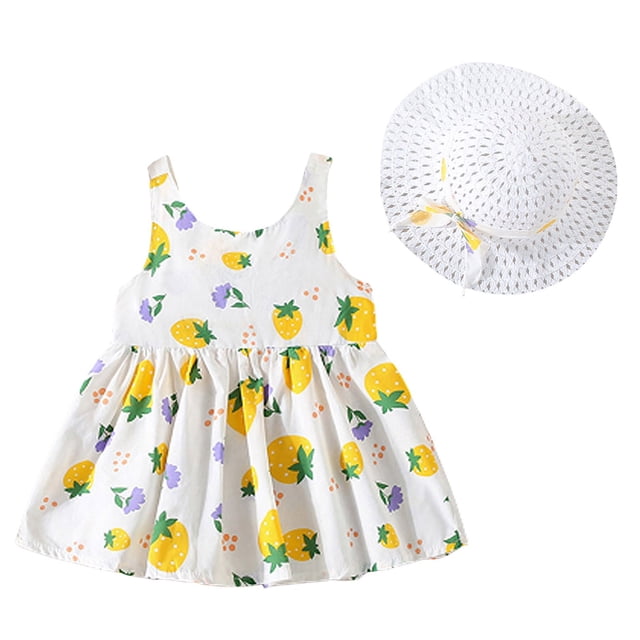 Robes pour Bébé Robe Tutu Sans Manches Robes d'Été pour Filles avec Chapeaux Deux Pièces Robe de Fée Tout-Petit 110/12