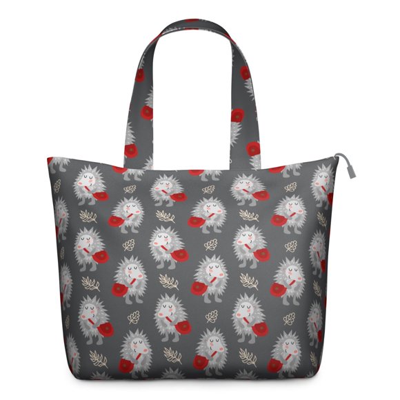 Sac Fourre-Tout de Voyage Mignon avec Hérisson de Dessin Animé pour Femmes, Sac de Fin de Semaine à Motif Artistique Floral de Forêt avec Scène d'Arbre Ciel Nocturne, Bagage de Cabine Esthétique pour Courts Voyages, Yoga, Randonnée et Gym