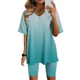 thumbnail image 3 of Sous-robe Shorts Femmes Mode Blouse Col en V Manches Courtes Hauts Shorts Ensemble Décontracté Robe d'Été avec Manches pour Femmes Blouses et Hauts Mode, 3 of 4
