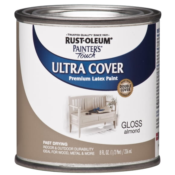 Rust-Oleum 1994730 Brush Painter's Touch Ultra-Cover Multi-Purpose Enamel Paint, 1/2 Pt Can, 8 Fl Oz (Pack of 1), Gloss Almond