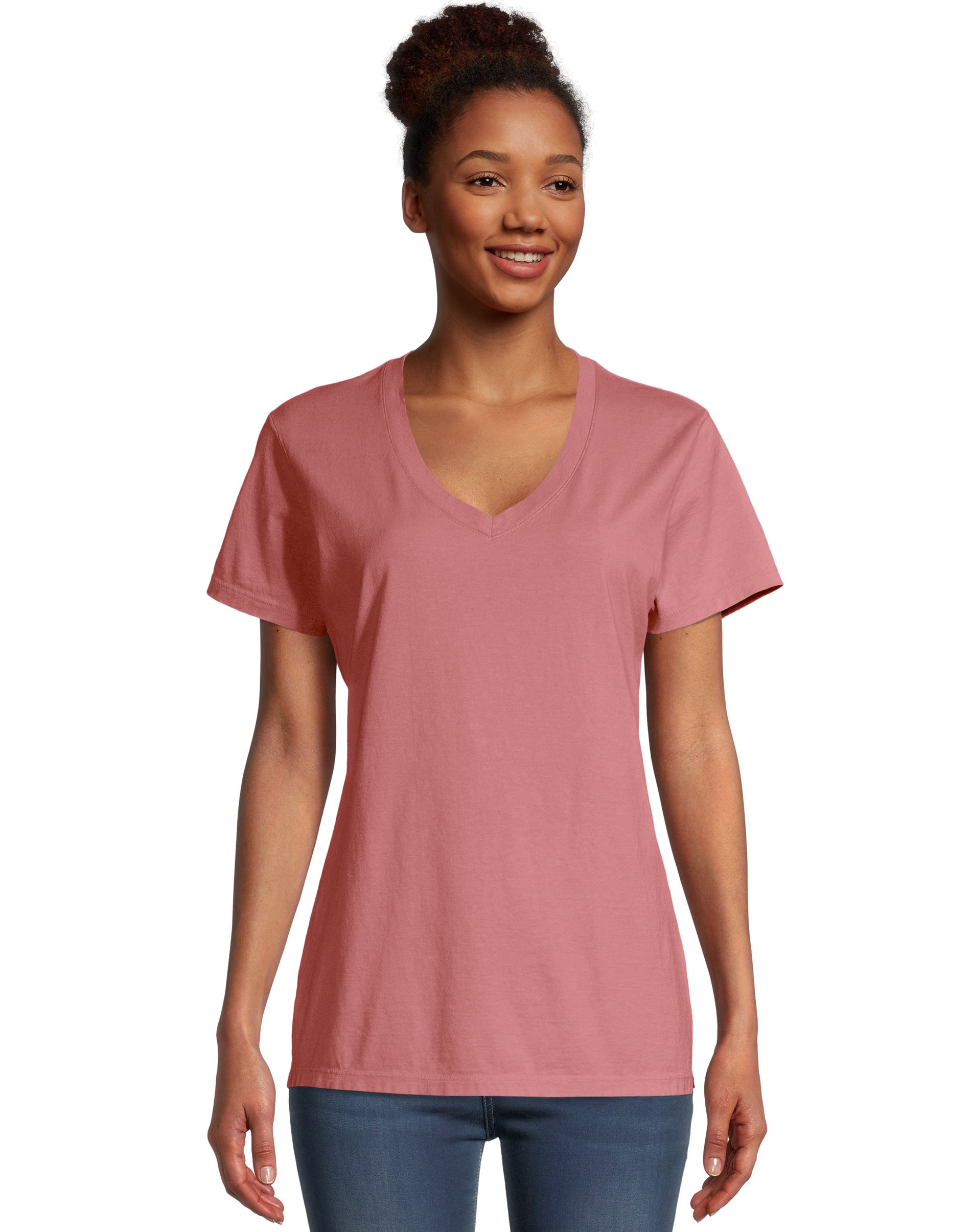 Hanes Tee-Shirt Col en V ComfortWash pour Femmes, P, Mauve