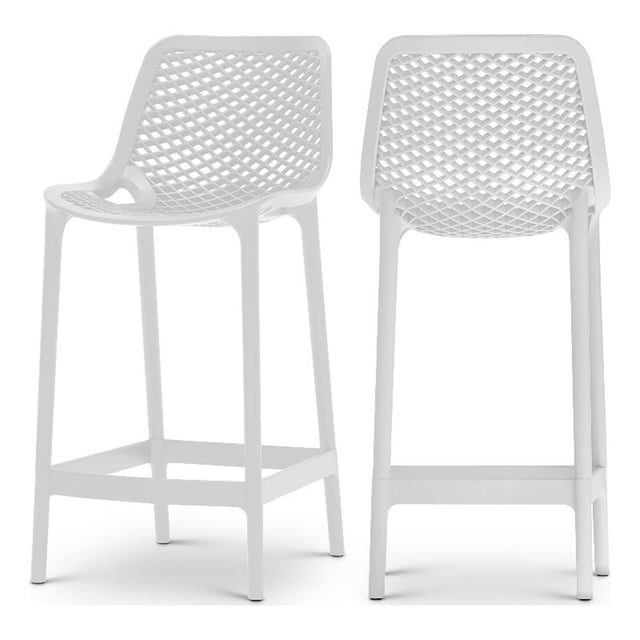 Meridian Furniture Mykonos Tabouret de Patio Extérieur Blanc (Ensemble de 4)