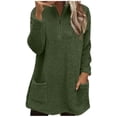 thumbnail image 3 of yoeyez Chandails en Peluche pour Femmes d'Hiver en Molleton Duveteux à Enfiler Col Ras du Cou Manches Longues Tunique Chaude Confortable Moelleuse Pyjama Tenue de Détente Haut avec Poches Vert Armée, TG, 3 of 7