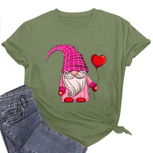 Cameland T-shirt pour Femmes à Manches Courtes, Imprimé pour la Saint-Valentin, Hauts Décontractés, Chandail à Enfiler, T-Shirts Graphiques pour Femmes
