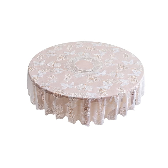 White Round Tablecloth Polyester Sheer Lace Embroidered with Hollowed-out Non-slip Design for Dining Tables 185 cm