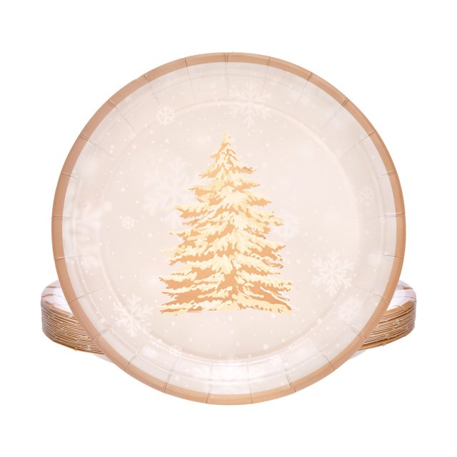 Assiettes Rondes en Papier de Noël Jetables Vaisselle Décorative Fournitures de Fête des Fêtes Lot de 10 9,06 Pouces Motif d'Arbre Vaisselle Festive pour Anniversaire Action de Grâces Décoration de Table de Cuisine