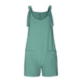 thumbnail image 3 of AherBiu Boho Jumpsuit for Women Short Beach Suspenders One-Piece Summer Outfits Solid Color Rompers with Pockets, 3 of 7