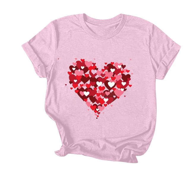 Soldes Aujourd'hui Liquidation Iumwxz T-Shirts de la Saint-Valentin pour Femmes T-Shirts Basiques Confortables Hauts de Sortie pour Femmes T-Shirts à Motif Cœur Col Rond Manches Courtes Tuniques pour Femmes Tendance Vacances