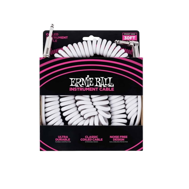 Ernie Ball Câble Droit / Angle pour Instrument 30 Pieds - Blanc