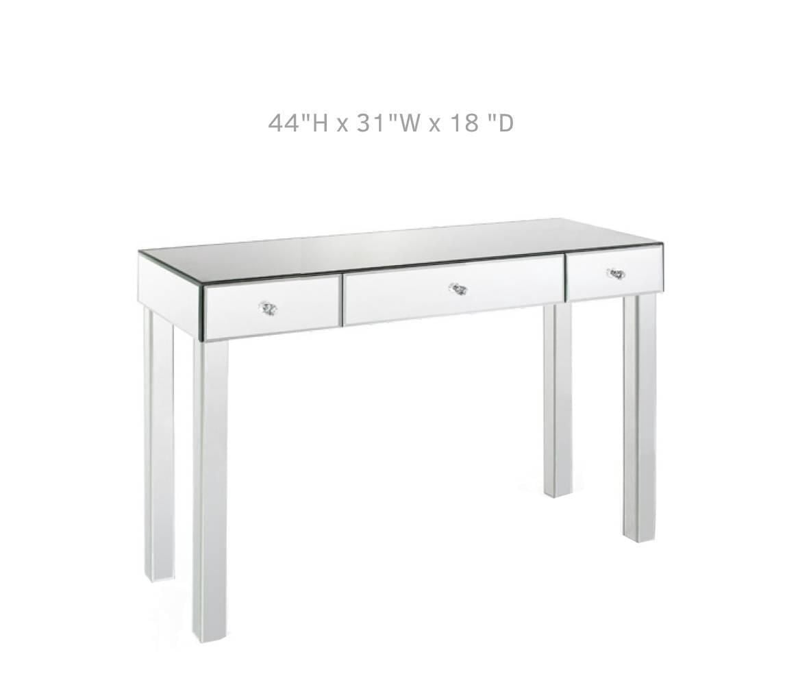 Console élégante à 3 tiroirs en miroir avec finition argentée sophistiquée – Table d'entrée chic et fonctionnelle.