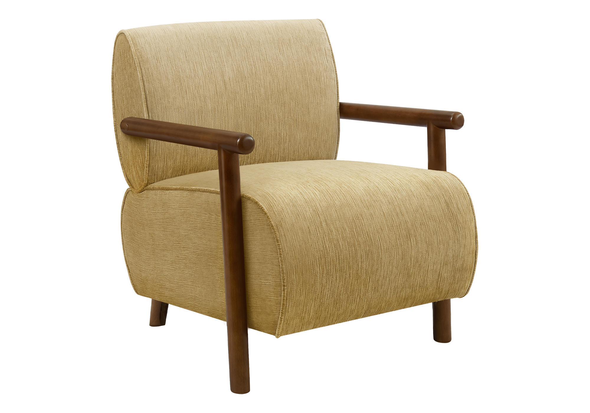 Monarch Specialties - Chaise D'Appoint, 31"H, Rembourré, Salon, Chambre À Coucher, Tissu Doré, Bois Massif Noyer Brun, Moderne, Mid Century