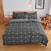 Feltree 4-Piece Plain Printed Queen Size Bed Sheet Set - Breathable Polyester Duvet Cover Pillowcase Combo for Bedroom, Water Wash Soft Bedding Ensemble 200x230cm